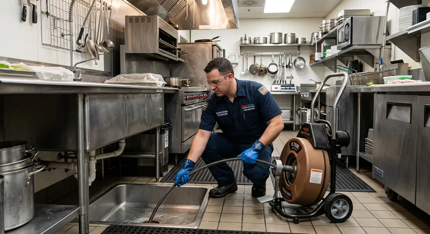 Commercial drain cleaning service in a restaurant kitchen in Chippewa