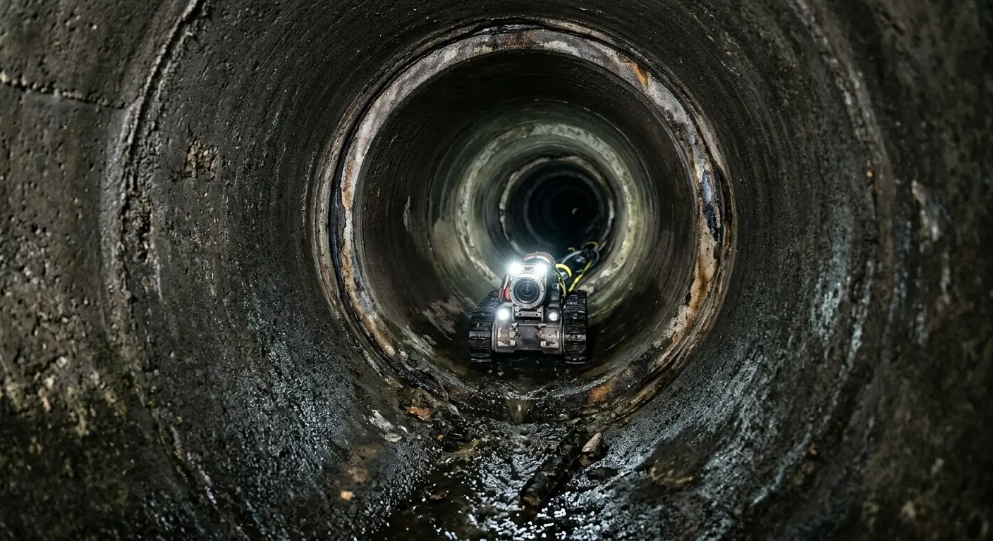 Robotic sewer camera inspecting pipe interior for Drain Snake Service in Chippewa